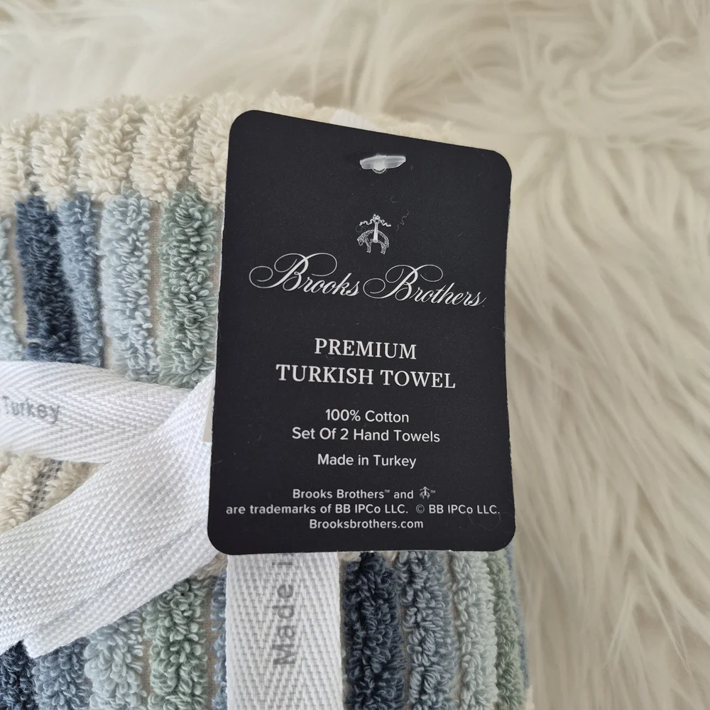 NWT Brooks Brothers Set of 2pc Premium Turkish Hand Towels 100% cotton
